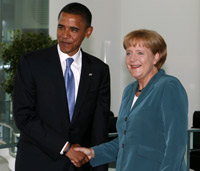Barack Obama se encontra com a chanceler alemã Angela Merkel em Berlim.  Foto: Reuters 