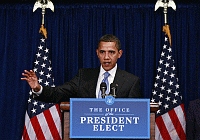O presidente eleito, Barack Obama, vai pedir pessoalmente o apoio dos senadores democratas para a segunda fase do plano de retomada da economia americana. Foto: Reuters