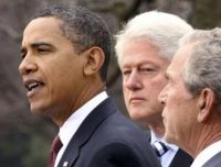 Barack Obama, se reuniu neste sábado com os ex-presidentes Bill Clinton e George W. Bush, em Washignton, para falar sobre o Haiti.  Foto : Reuters