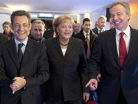  Nicolas Sarkozy, Angela Merkel und Tony Blair, am 8. Januar 2009 in Paris.( Photo : AFP )