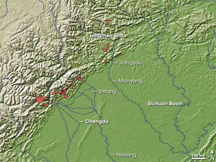 A map showing the locations affected by the Earthquake on 12 May 2008.(Photo : NASA)