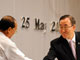 UN Secretary-General Ban Ki-moon shakes hands with Myanmar's Prime Minister Thein Sein.(Photo : Reuters)