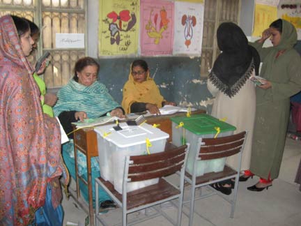 Women vote in gender-separated polling stations in Lahore(Photo: Tony Cross)