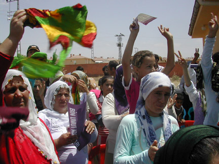 Kurdish women welcome a candidate from the left-wing, Kurd-based DTP to their village, July 2007(Photo: Tony Cross)