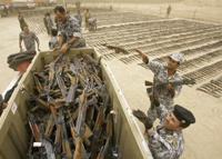 Police with weapons seized from Shia-Muslim militias in Sadr City, Baghdad(Photo: Reuters)