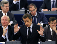 Sarkozy speaks at the EU parliament(Photo: Reuters)