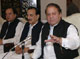 Leader of the NML-N Nawaz Sharif (R) at his party meeting in Islamabad 25 August, 2008.(photo: Reuters)
