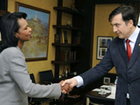 U.S. Secretary of State Condoleezza Rice (L) and Georgia's President Mikheil Saakashvili (Reuters)