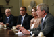 U.S. President George W. Bush (R) meets with Bicameral and Bipartisan Members of Congress to discuss a Wall Street bailout plan in the Cabinet Room at the White House in Washington, 25 September 2008. Bush is joined by (L-R) Republican presidential nominee Senator John McCain (R-AZ), Minority House leader John Boehner (R-OH), and House Speaker Nancy Pelosi (D-CA).(Photo: Reuters)