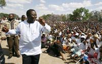 Tsvangirai greets supporters at the rally(Credit: Reuters)