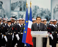 Sarkozy at a military ceremony yesterday(Photo: Reuters)