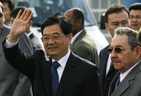 Hu Jintao with Raul Castro, as he leaves Havana