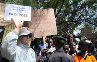 Demonstrators protest in Kigali at Kabuye's arrest( Photo: Reuters )