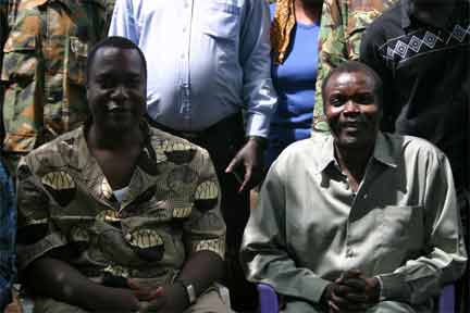 LRA leader Joseph Kony (R) meets with local Acholi chief David Achana on 30 November 2008. The military has not provided details of Kony's fate following Sunday's attack.(Photo: Reuters)