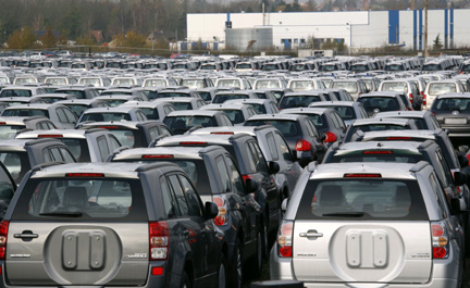 Cars parked in a lot in Causse-Wallon automobile transport company in Hordain, northern France.(Credit: Reuters)