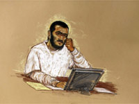 Canadian defendant Omar Khadr reacts in a Guantanamo court as shown in an artist's sketch(Credit: Reuters)