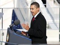 US President Barack Obama delivers his speech after taking the Oath of Office to become the 44th President of the United States(Credit: Reuters)