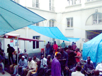 The courtyard&nbsp;at the Labour Exchange, occupied by <em>sans-papiers.</em>(Photo: M Chown Oved)