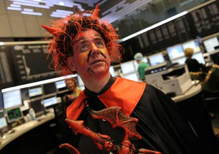 The devil's work? - a Frankfurt stock-trader joins in the carnival observed in Germany on Tuesday(Photo: Reuters)
