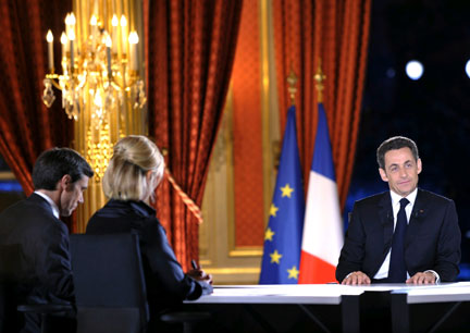 President Sarkozy on prime time TV(Photo : Reuters)