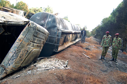 The wreckage of the oil truck near Molo, Rift Valley.(Photo: Reuters)