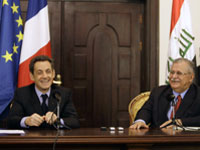 Nicolas Sarkozy (L) holding a joint news conference with Iraqi President Jalal Talabani (R) in Baghdad on Tuesday
(Photo: Reuters)