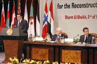 Egyptian President Hosni Mubarak opens Gaza reconstruction meeting, Sharm el-Sheikh, March 2, 2009.
photo: REUTERS/Asmaa Waguih