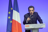 French President Nicolas Sarkozy at a defence conference, Paris, 11th March 2009 Photo: REUTERS/Philippe Wojazer 
