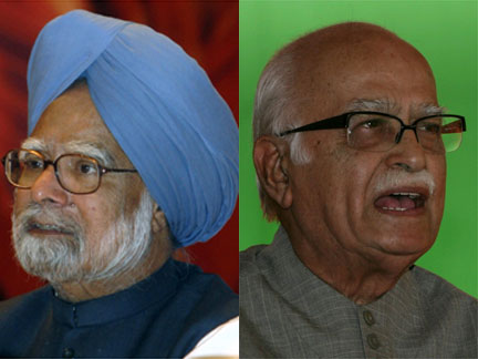 India's Congress Party Prime Minister Manmohan Singh (L), Hindu-nationalist Bharatiya Janata Party (BJP) leader and prime ministerial candidate LK Advani (R)photo: REUTERS/Punit Paranjpe+REUTERS/Amit Dave