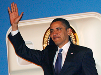 Barack Obama arrives in Ankara, Sunday 5 April, 2009. (Photo: AFP)