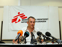 Michel Peremans of MSF Belgium International, speaking in Brussels this month(Photo: Reuters)