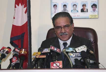 Nepal's Prime Minister Prachanda announces his resignation from his office, Kathmandu, 4 May, 2009. Photo: REUTERS/Deepa Shrestha 