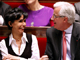 Justice Minister Rachida Dati and Agriculture Minister Michel Barnier share a private joke at the National Assembly in Paris on 12 May 2009(Photo: Reuters)