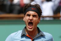 Swiss player Roger Federer's victory cry after beating Haas at Roland Garros, 1 June 2009(photo: Reuters/Vincent Kessler)