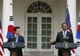 South Korean President Lee Myung-Bak and US counterpart Barack Obama at the White House on June 16, 2009.(Photo: Reuters/Larry Downing)