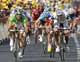 Colombia rider Mark Cavendish (left) sprints ahead of Thor Hushovd of Norway to win the third stage of the Tour de France on 6 July, 2009(Photo: Reuters/Eric Gaillard)