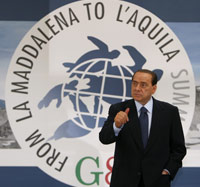 Italian Prime Minister Silvio Berlusconi at the G8 Summit in 'Aquila, 8 July 2009.(Photo: Reuters)