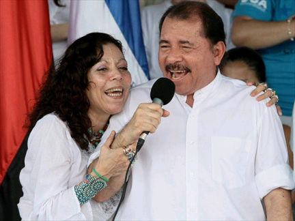 Nicaragua's President Daniel Ortega with wife Rosario Murillo during Sunday's celebrations to mark the 30th anniversary of the Sandinista revolution.(Photo: Reuters)
