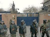 Riot police in front of the British embassy in Tehran in February(Photo: Reuters)