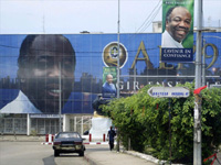 A giant poster of Ali Ben Bongo, the ruling party candidate, in Libreville (Photo: Reuters)