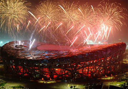 Putting on a show - fireworks in the TV coverage of the Beijing Olympics were not fromthe ceremony which was disrupted by bad weather(Photo: Reuters)