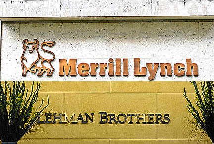 Merrill Lynch and Lehman Brothers - hit by the economic typhoon(Photos: Reuters)