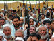 Pakistani tribal militia gather at the military camp in Qalagai town in northern Swat valley.(Photo: AFP)