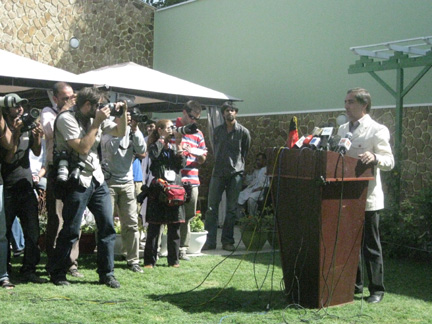 Abdullah Abdullah at a press conference at his home in August(Photo: Tony Cross)