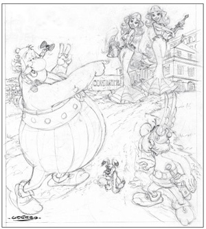 Detail from an origan crayon drawing for the cover of Asterix and Latraviata(Photo: Les Editions Albert René / Goscinny)