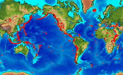 Earthquake epicentre and volcanic activity around the globe