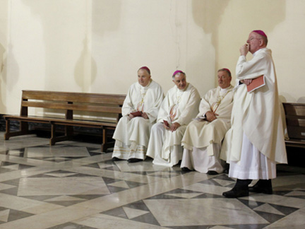 Irish bishops await mass at St Patrick's church in Rome.Photo: Reuters