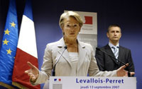 Michèle Alliot-Marie, ministra francesa del Interior, había anunciado la fusión de los servicios secretos el 13 de septiembre de 2007.Foto: AFP