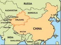 Mapa general de China, de la provincia de Xinjiang y de países vecinos.Foto de Archivos