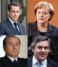 Nicolas Sarkozy, Angela Merkel, Silvio Berlusconi y Gordon Brown tienen cita en París. Foto: AFP/Reuters